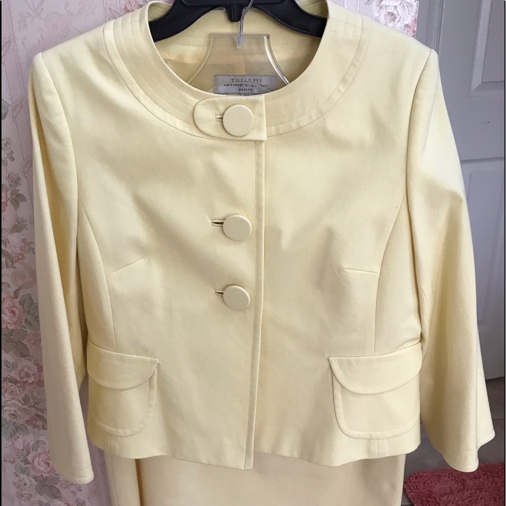 Yellow two piece button down front Tahari suit.
